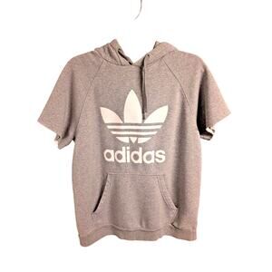 Adidas Hoodie Unisex Light Gray Sweatshirt Short Sleeve Pullover Logo Fleece